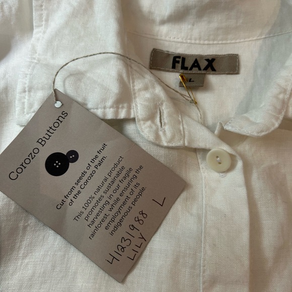 NWT FLAX Lily White Linen Button Down Shirt Tunic Long L - Picture 4 of 10